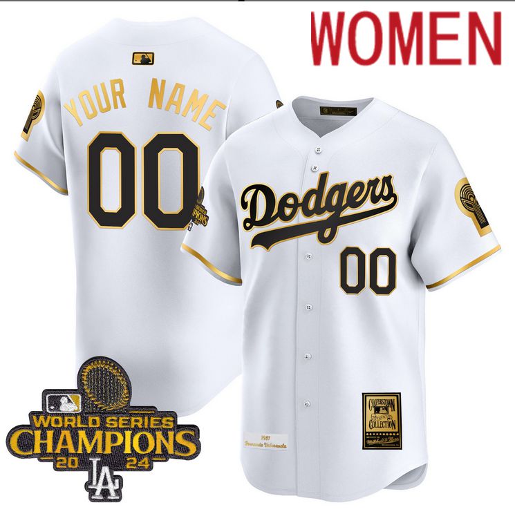 Women MLB Los Angeles Dodgers Custom white 2024 World Series Champions Patch Cooperstown Jersey style 4->youth mlb jersey->Youth Jersey